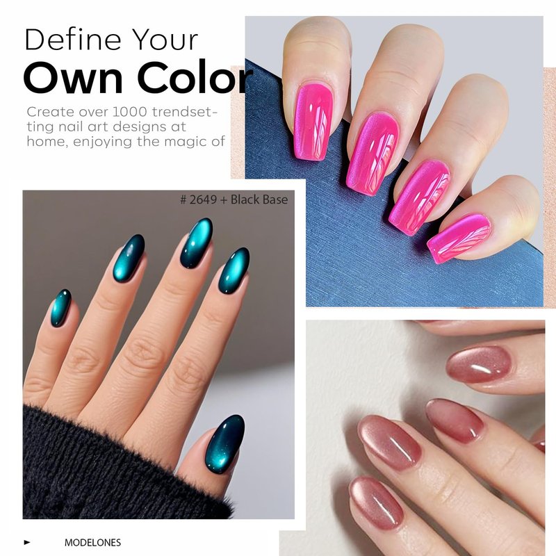 Modelones Cat Eye Gel Nail Polish Set, 6 Colors Coloful Neon Galaxy Champagne Lake Blue Grape Purple Gold Brown Hot Pink 9D Glassy Cat Eye Glitter Gel Polish with Magnet LED Soak Off Manicure Gift