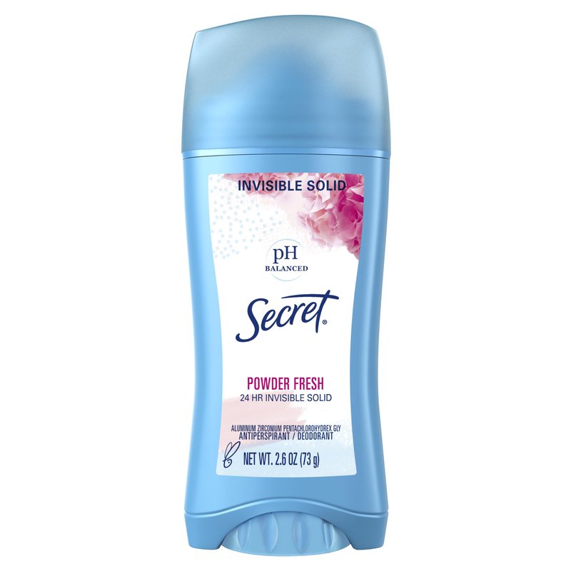 Secret Antiperspirant and Deodorant for Women, 24hr Sweat & Odor Protection, PH Balanced Protection, Gentle on Skin, Invisible Solid, Powder Fresh Scent, 2.6 oz (Pack of 12)