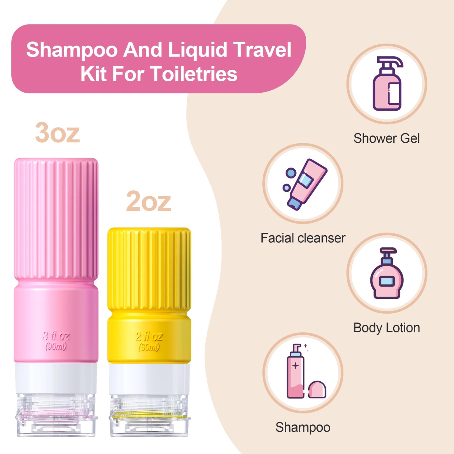 Tocelffe 19 pack Travel Bottles for Toiletries,TSA Approved Silicone Travel Containers for Toiletries,Leak Proof 3oz Refillable Liqus Shampoo And Conditioner Travel Essentials toiletr
