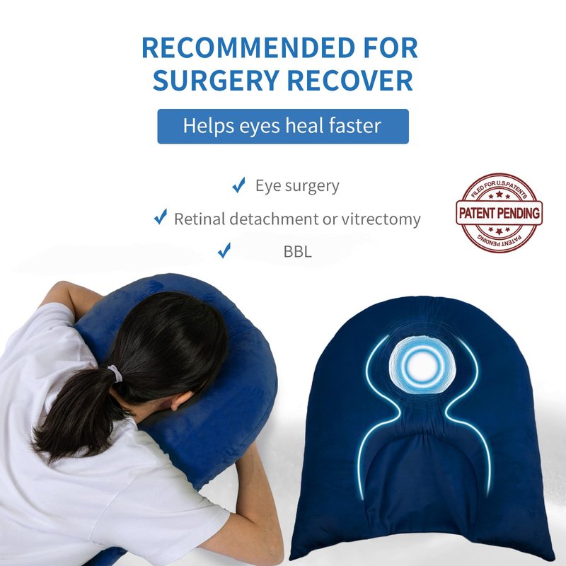 Face Down Pillow for Sleeping, Prone Pillow for Vitrectomy or Retinal Surgery, Adjustable Height Face Down Sleep, Retina Lying Eye Surgery Recovery (Velvet-Dark blue)