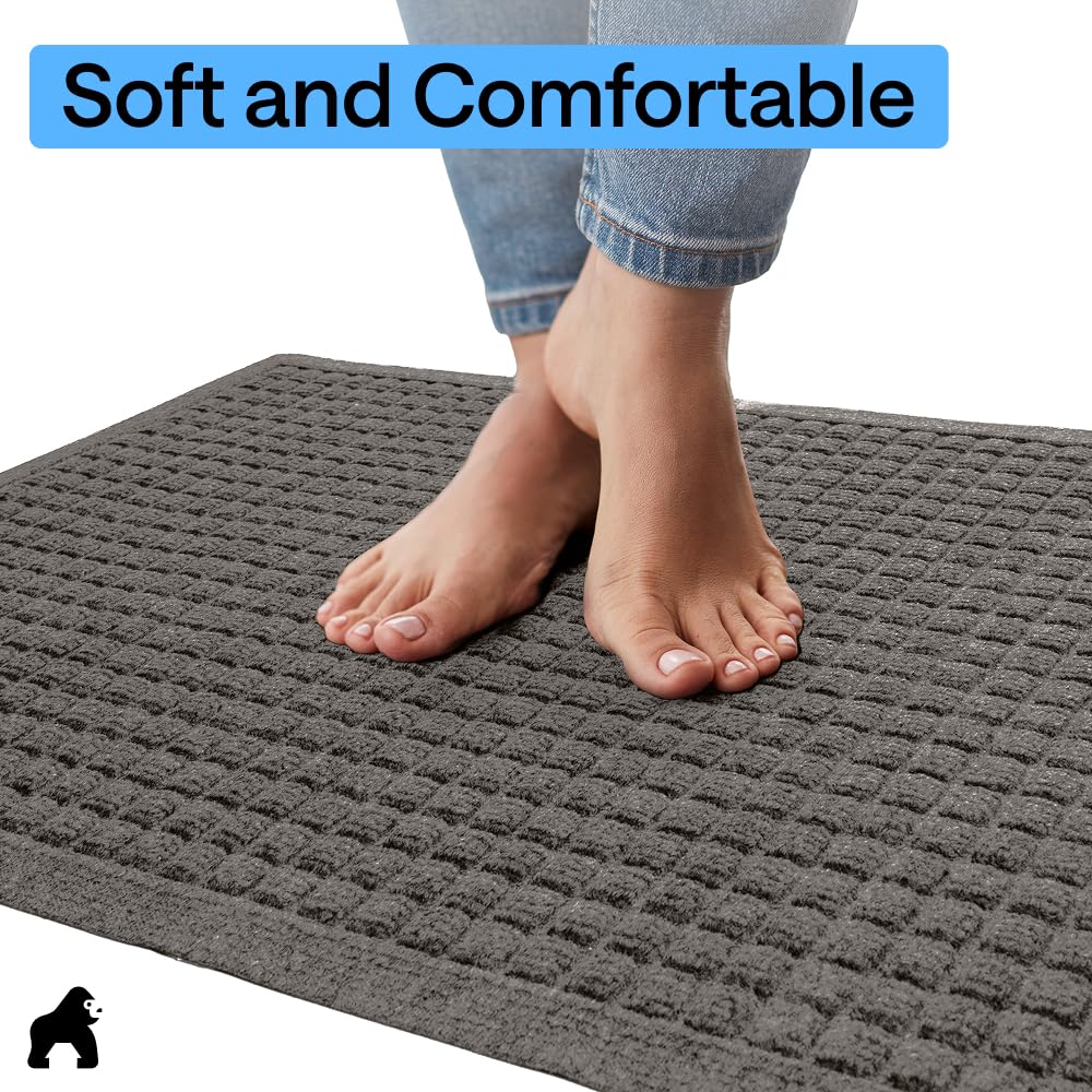 GORILLA GRIP® Ultra Absorbent Front Door Mat Outside Entrance, Traps Dirt and Moisture, HydroABSORB Indoor Outdoor Doormat Holds 1.7 Cups Water, Stain and Fade Resistant Welcome Mat, 29x17 Charcoal