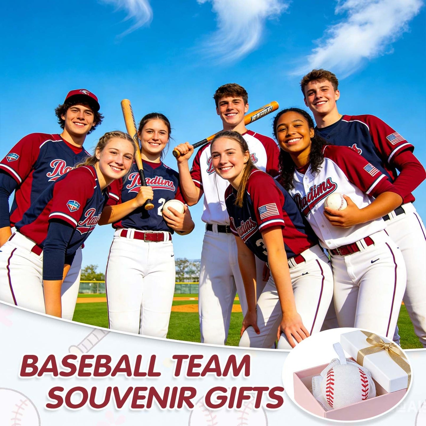 Pnluoce 12Pcs Baseball Team Souvenirs, Team Gift Shower Sponge Bath Loofah Sponge Suitable for School Baseball Competition Prizes Birthday Sports Party Favors