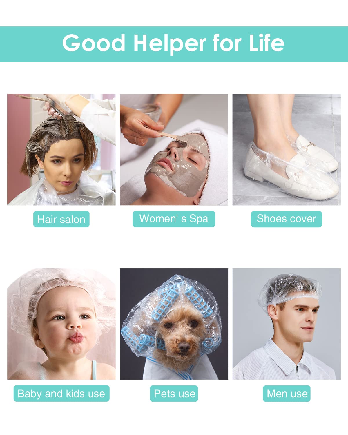 Auban Disposable Shower Caps, Plastic Clear Hair Cap