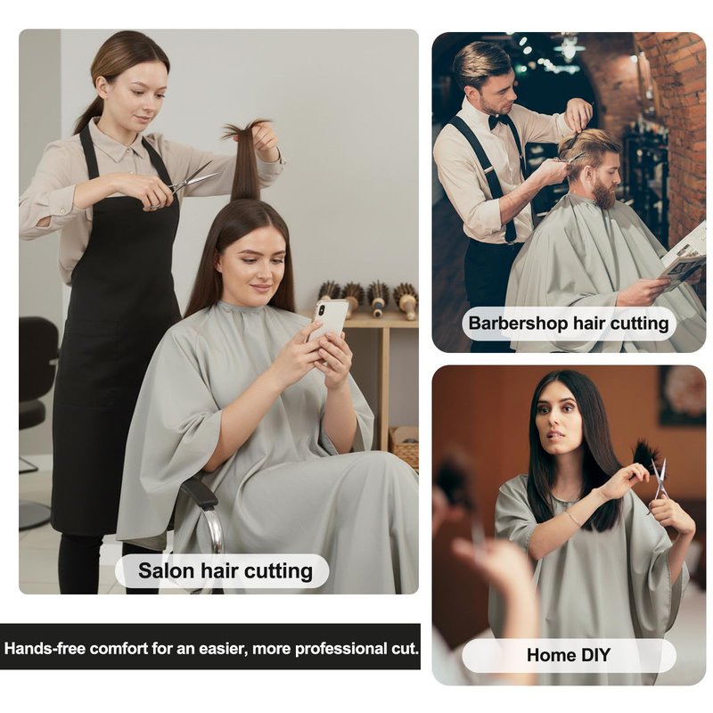 PERFEHAIR Professional Barber & Salon Cape with Sleeves | Large Hair & Water Repellent Cutting Cape with Adjustable Snaps | Lightweight for Adults, Men & Women, Warm Grey