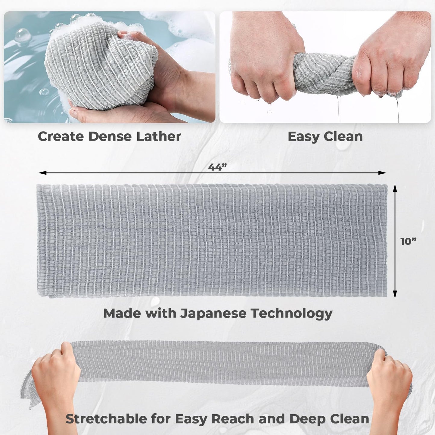 Hiflora 3D Wave Weave Japanese Exfoliating Washcloth, Intense Exfoliating Back Scrubber for Shower, Extra-Rough Body Scrub Towel, Korean Style, Volcano (Extra-Hard)
