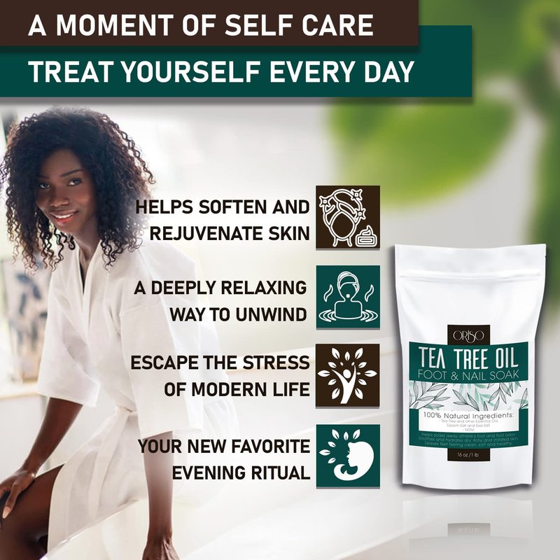 Tea Tree Oil Foot Soak - Pedicure Supplies with Epsom Salts and Lavender - Athletes Foot Treatment for Cracked and Dry Feet - Stubborn Foot Odor - Softens Calluses - Better Toe Nail Health - 16 Oz