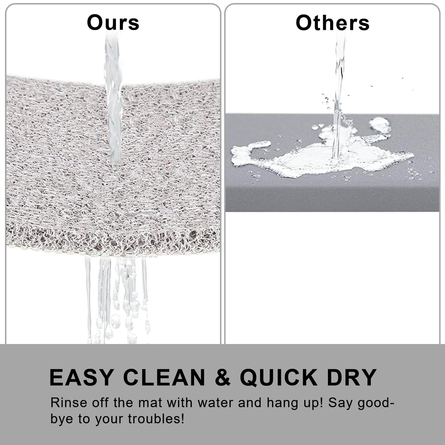 Nonslip Bathtub Mat, Anti Slip Bath Mat 0.6" Extra Thick, Quick Dry Bath Tub Anti Slip Shower Mat, Loofah Non-Slip Bath Mat for Tub Bathroom Pool Kitchen Entryway Home Hotel(Light Gray 24x24)