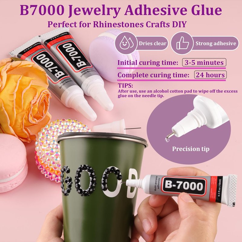 Skiennix 16000 Pcs Black Resin Jelly Rhinestones - Flatback Gems with 3 Pcs B7000 Jewelry Glue for DIY Crafts