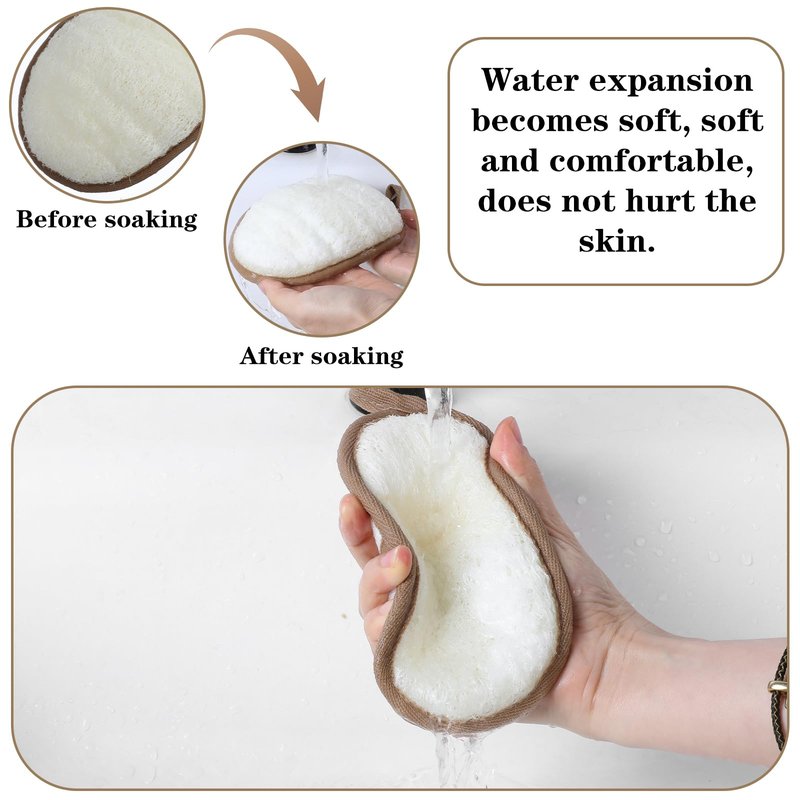 2 Pcs Loofah Sponge Natural Body Scrubber Loofahs for Shower Exfoliator Natural Lufa Bath Scrub Loofa Sponge Pad, Large Lufas for Men and Women Loufa Luffa Beige