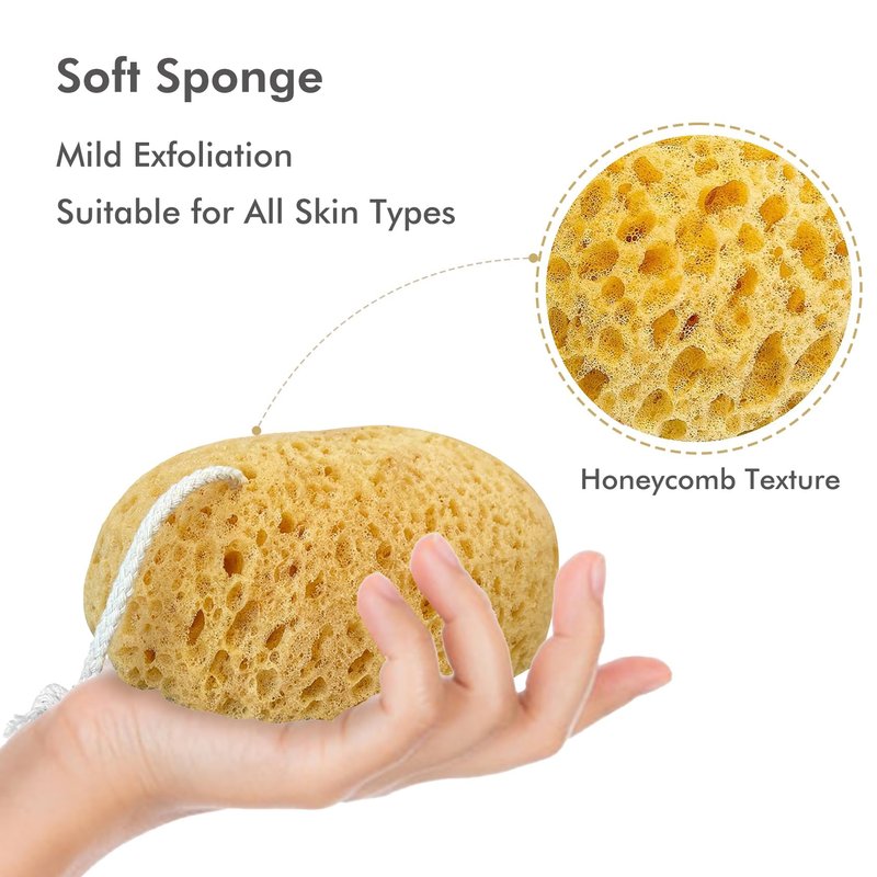 Bath Sponges for Shower, Azymi 4-Pack Sponge Bath for Women Men, Exfoliating Sponge Body Puff with Dense Foam for Gentle & Deep Cleansing, Ultra-Soft for Sensitive Dry Skin