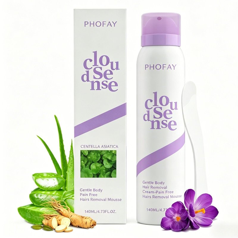 PHOFAY Smooth Hair Removal Spray for Women & Men Sensitive Skin,Painless Depilatory Cloud Sense Hair Removal Cream with Aloe & Hyaluronic Acid Body Hair Remover for Bikini,Legs,Chest,Underarms(1PC)