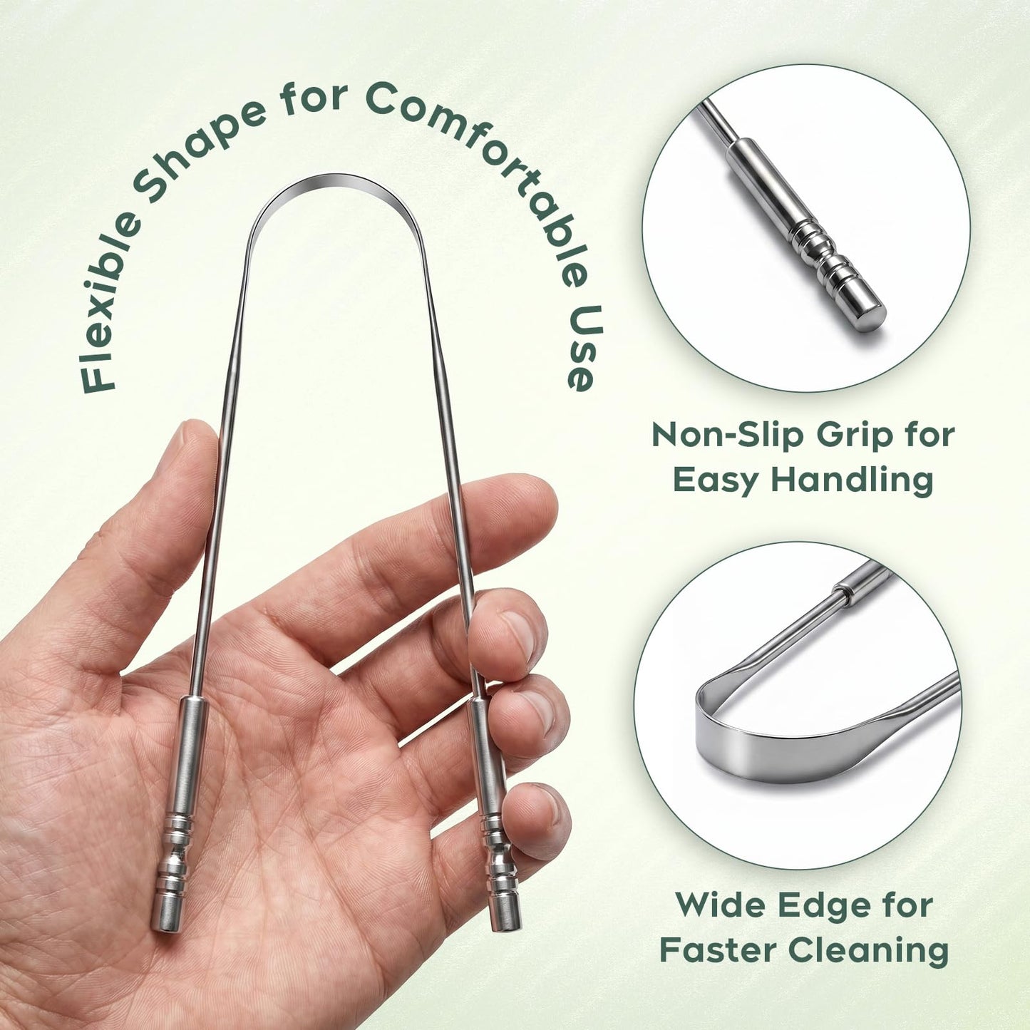AYOJOY Tongue Scraper with Travel Case, Stainless Steel Tongue Cleaner for Daily Oral Care Routine, Easy to Use, Portable Design