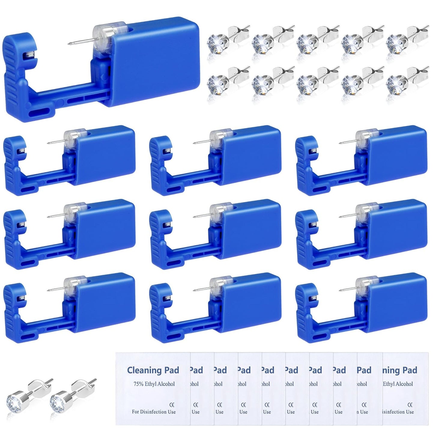 30Pcs Ear Piercing Kit, Self Ear Piercing Gun with Preloaded Piercing Studs, Disposable Earring Gun with Silver Earrings for At Home Salon Earlobe Cartilage Helix Tragus Piercing Tool Kit