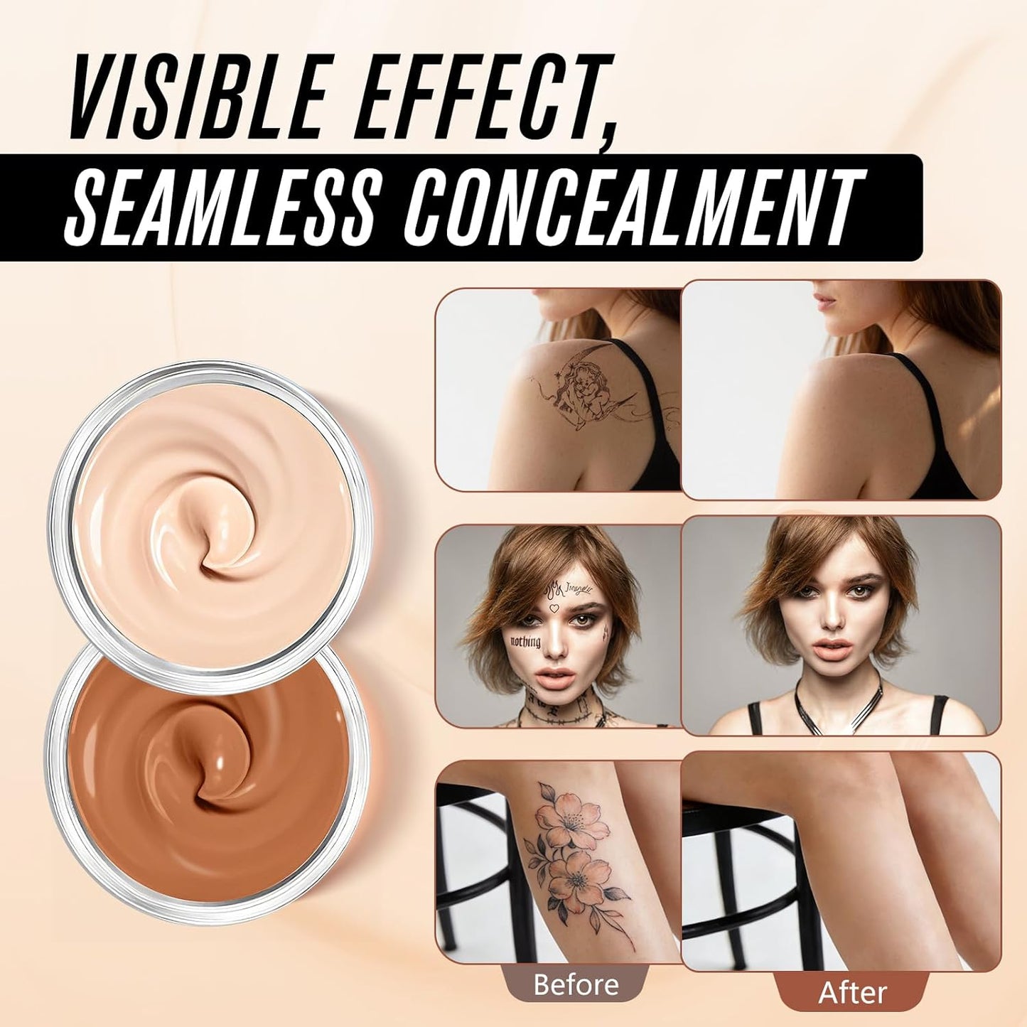 Tattoo Cover Up Cream - Waterproof Concealer for Tattoos, Scars & Spots | Long-Lasting & Sweatproof, 2 Colors Available