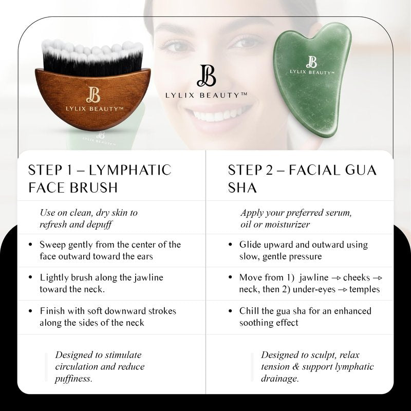 Lylix Beauty Lymphatic Contour Face Brush & Jade Gua Sha | Lymphatic Drainage Brush for Face & Neck | Dry Brush for Face, Sculpting & Depuffing - Face Lymphatic Drainage Tool for Skin Care