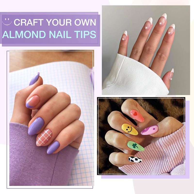 Gellen Gel Tips Nail Extension Kit, Gel Nail Kit with 240Pcs Almond Tips, 3 in 1 UV Glue for Nail Tips, Prep Dehydrator and Primer, U V LED Cure Lamp, Decorations for DIY Manicure Set