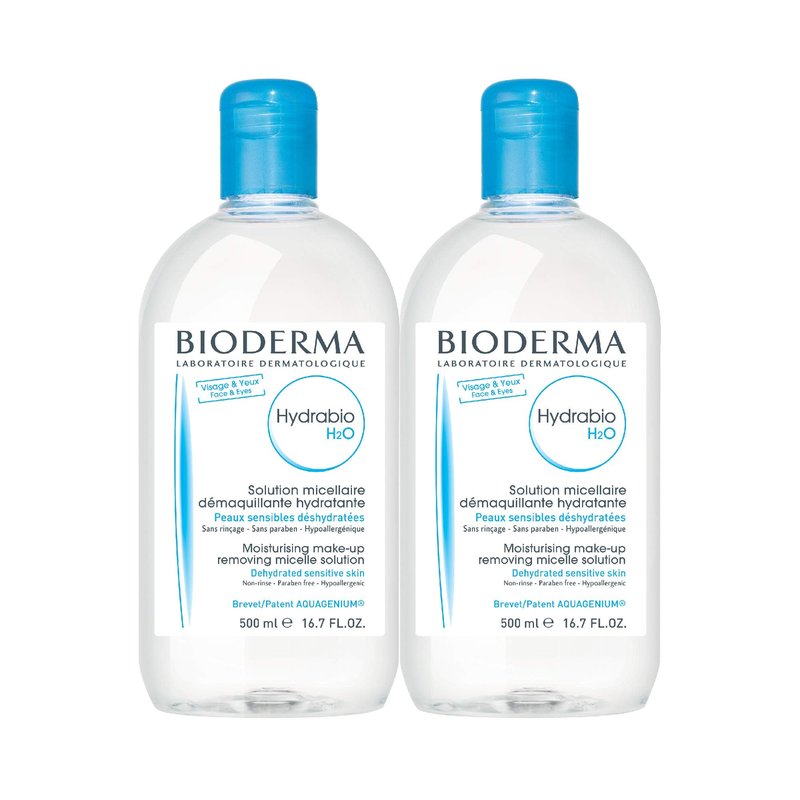Bioderma Hydrabio DUO H2O Micellar Water Cleansing and Make-Up Removing for Dehydrated Sensitive Skin, 33.4 Fl Oz