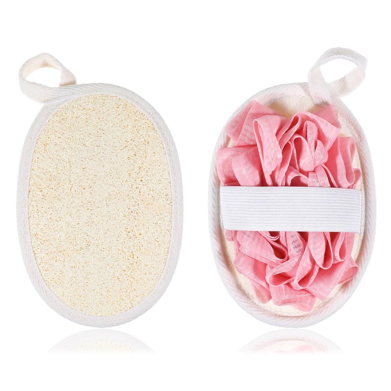 Jeffdad 2Pcs Natural Loofah Sponge, Premium Exfoliating Body Scrubber for Women & Men Ideal Shower Scrubber for Body Perfect for Exfoliation, Cleansing, and Gentle Skin Care(Pink)