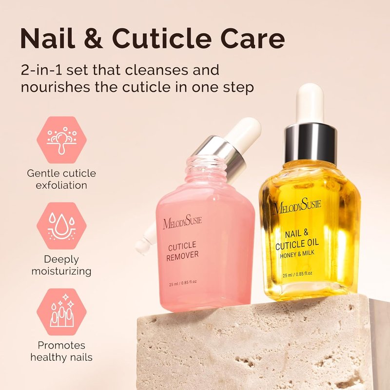 Cuticle Care Kit - Nourishing Cuticle Oil & Remover for Nail Growth | 25ML, 2PCS