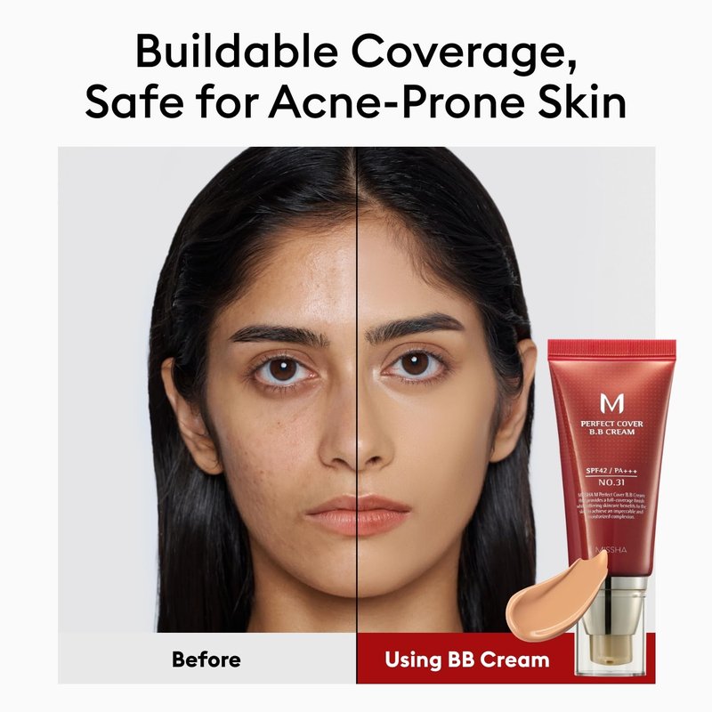 MISSHA M Perfect Cover BB Cream No 31.Golden Beige - Medium/Tan with Neutral Undertone SPF 42 PA +++ 1.69 Fl Oz - Tinted Moisturizer for face with SPF