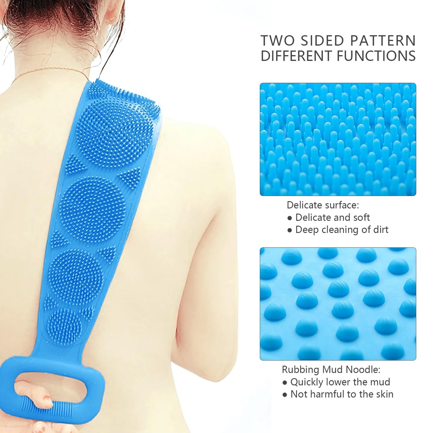ICSTM Back Scrubber for Shower,2 Pcs Silicone Back Scrubber for Shower, Silicone Exfoliating Bath Body Brush with Handle for Mens and Womens (Blue/Purple)