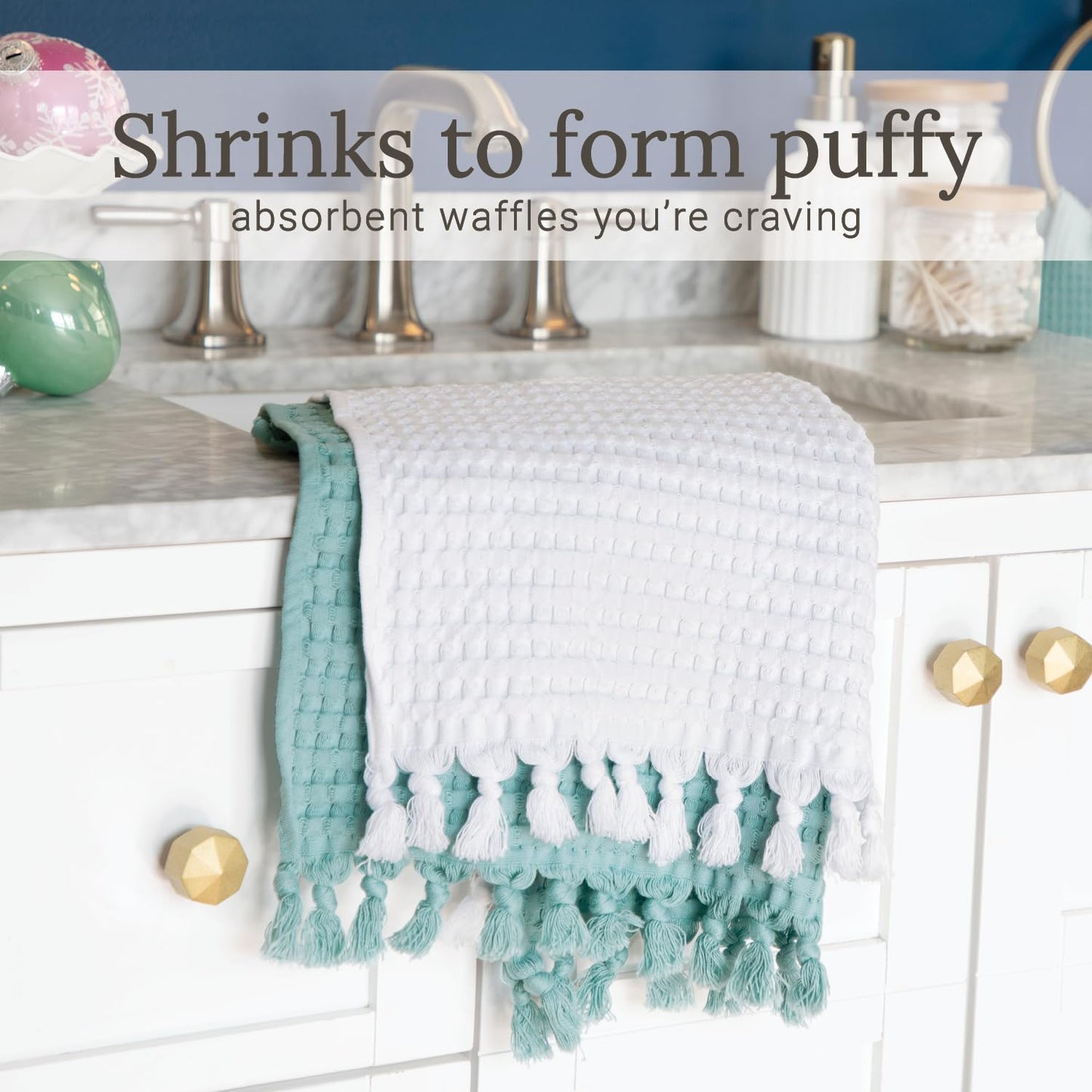 GILDEN TREE Decorative Waffle Hand Towels for Bathroom, 20x35 Large, Quick Drying Fingertip Towel, 2 Pack, Modern Style (Seafoam)