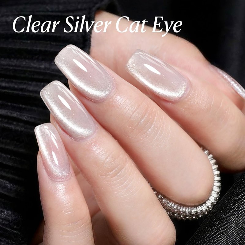 AZUREBEAUTY Translucent Silver Cat Eye Gel Nail Polish 18ML – Magnetic Moonlight Shimmer Soak Off UV/LED Gel Polish, Silver Reflective Color for Nail Art, DIY Manicure & Salon Use