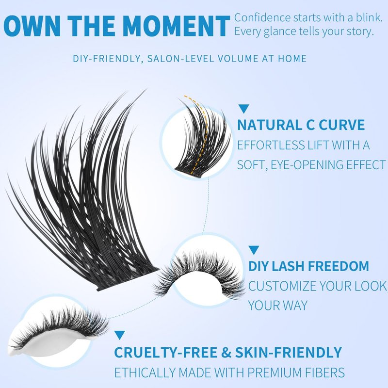 Kiromiro Lash Clusters - 10-16mm Wispy DIY Eyelash Extensions | 144pcs Natural C Curl Lashes