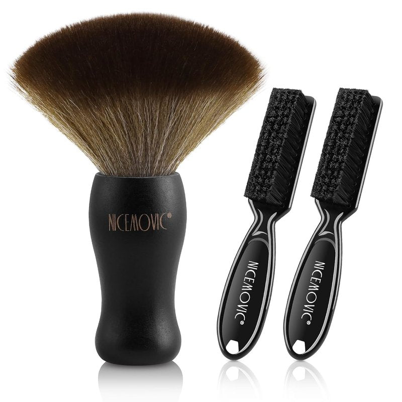 NICEMOVIC 3-in-1 Barber Neck Duster Brush Set | Professional Hair Cutting & Styling Tools - Black
