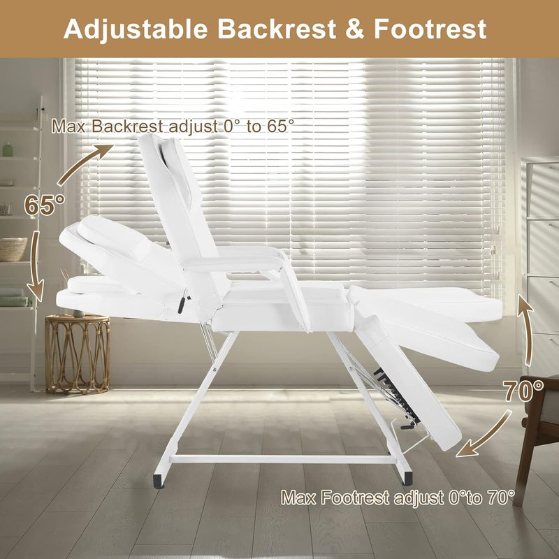 Massage Chair for Tattoo & Esthetician | Hydraulic 3-Section Facial Bed, Adjustable Spa Equipment - White