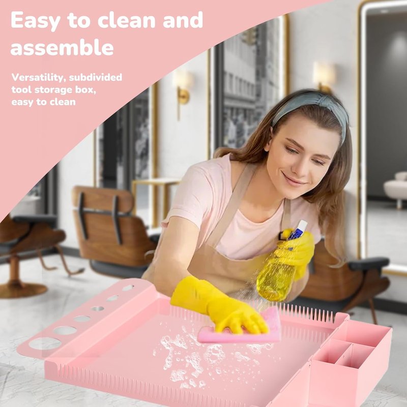 Extension Salon Tray Hair Extension Cart Tray Pink Multi-Function Extensions Rolling Tray with Blow Dryer Holder and Storage Platform