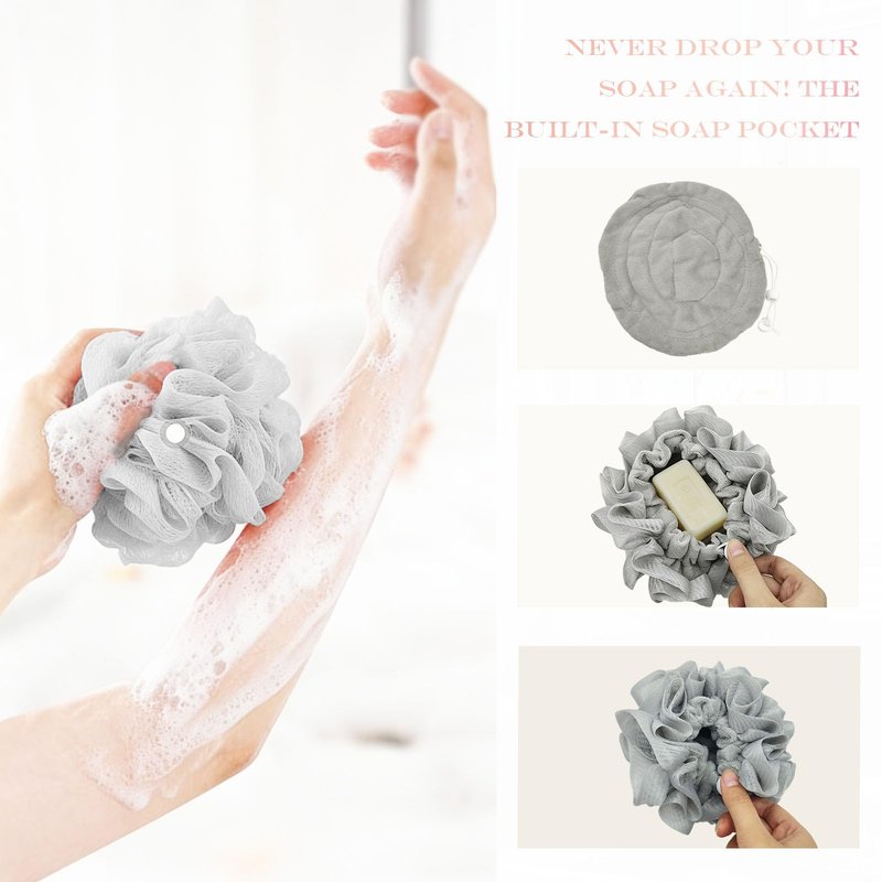 2-Pack Soap Saver Bag & Loofah Soap Holder, Bar Soap Scrubber Pouch with Soap Pocket, 2-in-1 Shower Soap Pouch for Rich Lather, Home Gym Travel, Brown & Gray