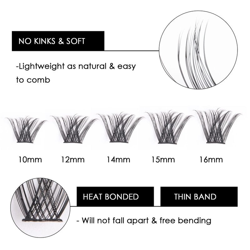 Cluster Lashes 72 Individual Lashes Clusters Eyelash Extensions False Eyelashes DIY Lash Extension Kit Reusable False Eyelashes Natural Look Mix 10-16mm-DM01