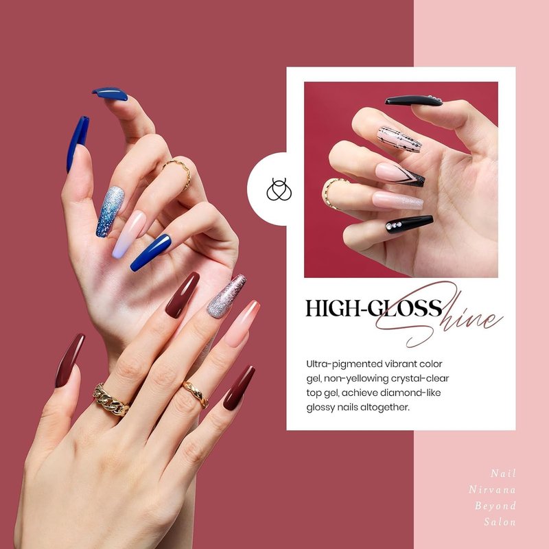 beetles Gel Polish Kit 20 Pcs Free Spirit Collection Burgundy Red Glitte Blue Gray Purple Gel Nail Polish Soak Off Glossy & Matte Top Base Coat DIY Manicure Gifts for Women