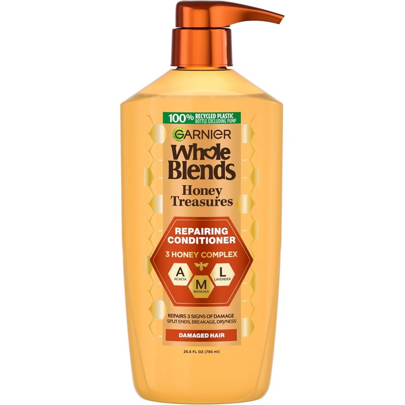 Garnier Whole Blends Honey Treasures Repairing Conditioner - Nourishing Formula for Dry, Damaged Hair | 26.6 Fl Oz