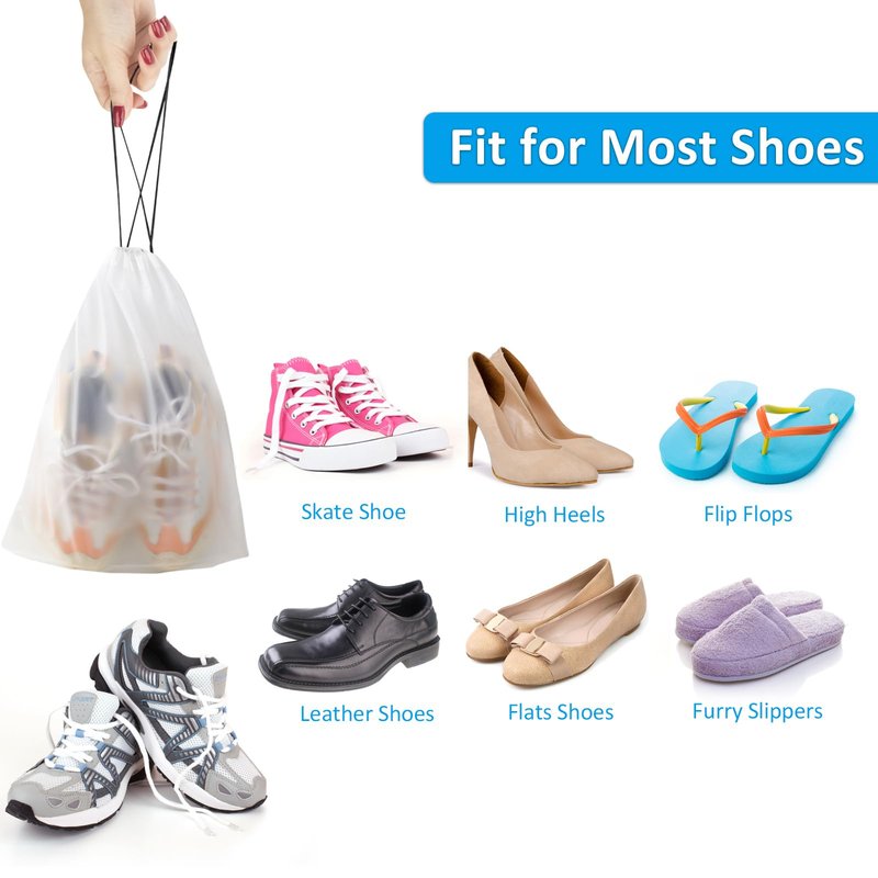 COIDEA, Waterproof Travel Drawstring Shoe Bags for Packing, Storage, Travel Essentials for Men and Women, 15.7 x 11.8 inches, Clear, 5 pieces