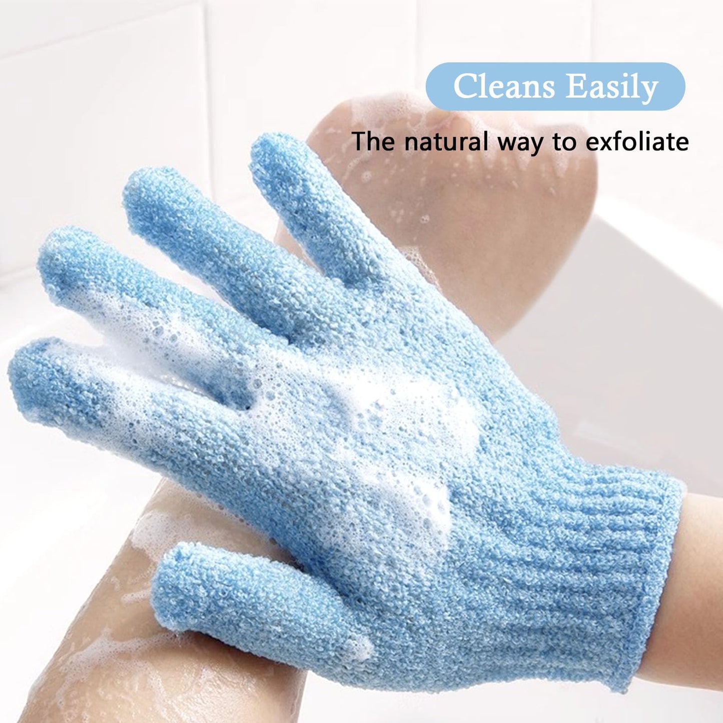 BlingKingdom 1 Pair Bath Gloves for Shower Exfoliating Wash Gloves Shower Mitts for Women Beauty Spa Massage Skin Shower Body Scrubber (Blue)