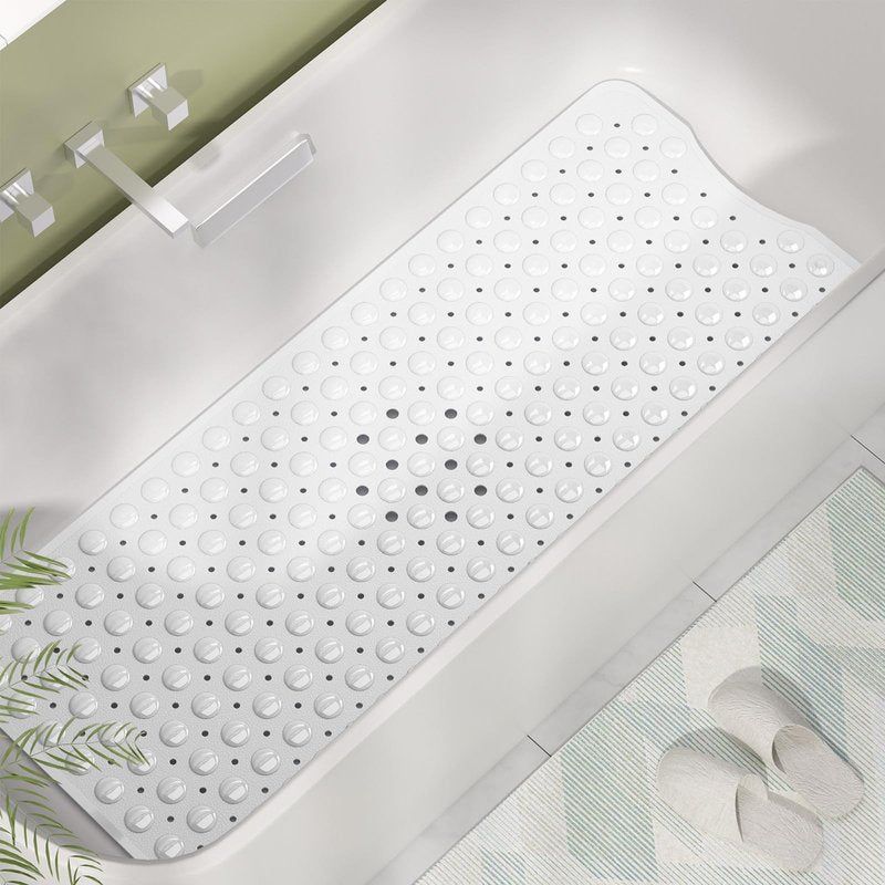 AmazerBath Shower Mat Non Slip 40 x 16 Inches, Shower Stall Mats with Suction Cups and Drain Holes, Non Slip Bath Mat for Tub for Elderly & Kids, White