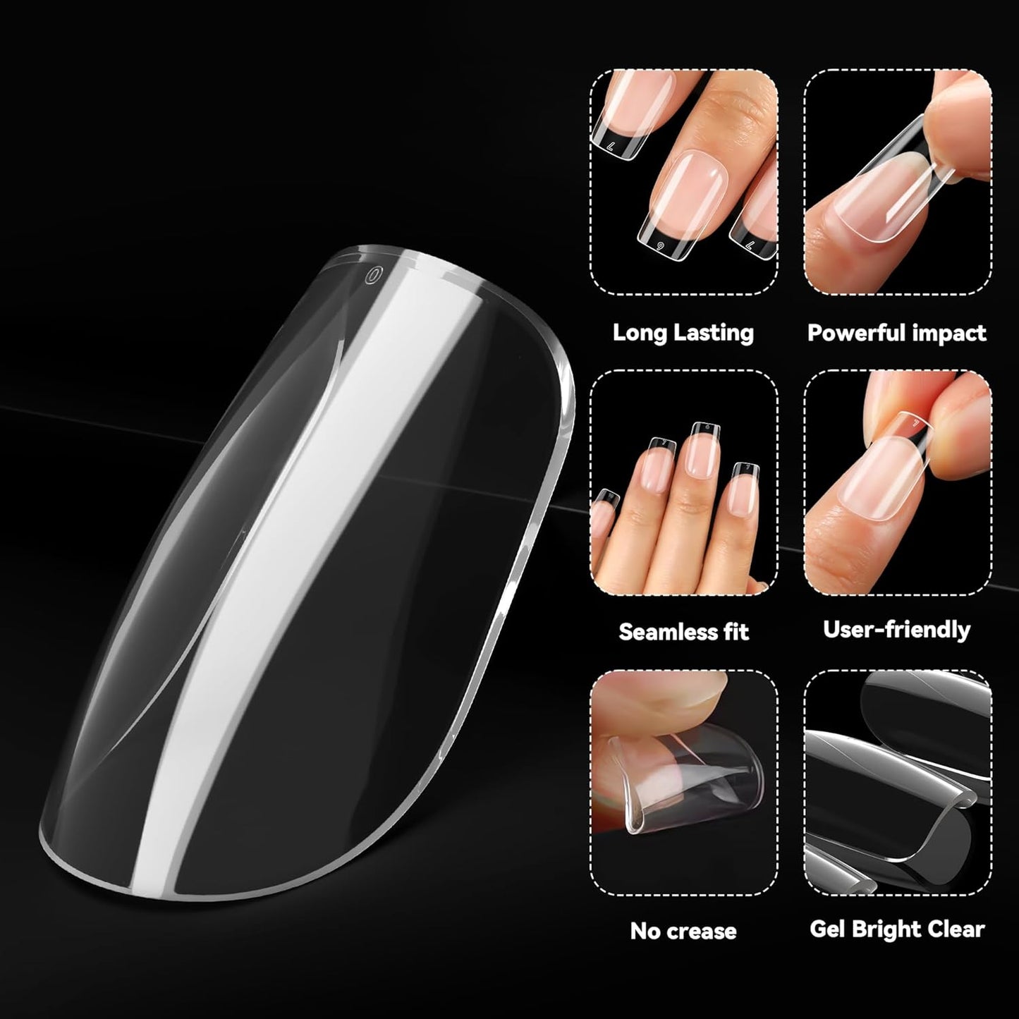 UNA GELLA Square Gel Nail Tips - 504pcs Full Cover Clear Press-On Nails | 12 Sizes for DIY & Salon Use