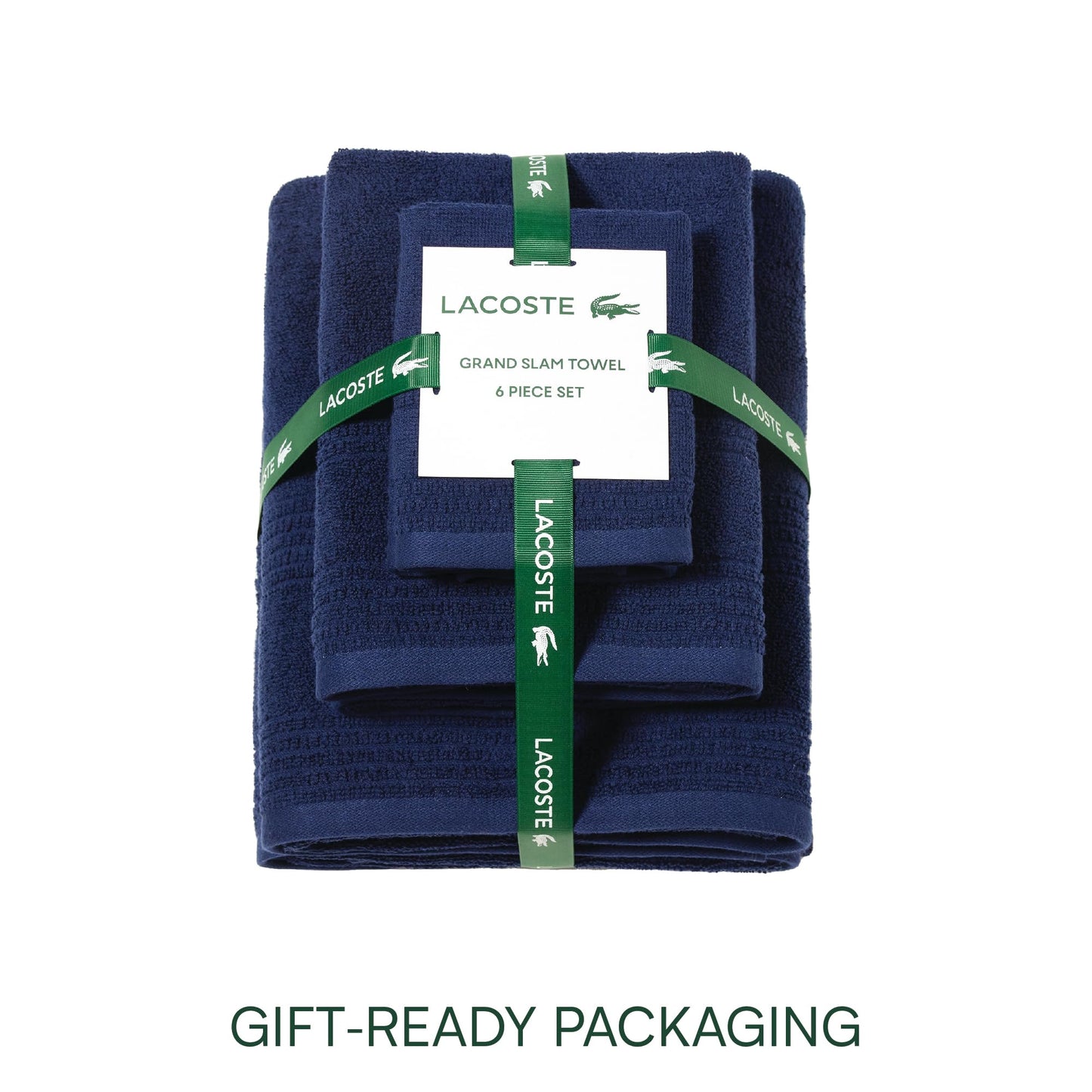 Lacoste Grand Slam 6-Piece Towel Set – Soft and Absorbent 100% Cotton Towels for Bathroom, Quick-Drying – Includes 2 Bath Towels, 2 Hand Towels, 2 Washcloths, Navy