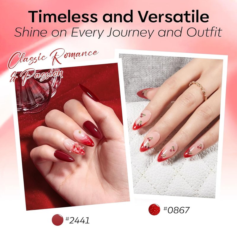 modelones Jelly Red Gel Nail Polish Set, Hema-Free 6 Colors Mother Day Red Cat Eye Burgundy Cherry Glitter Hot Dark Red Purple Sheer Neutral Translucent Effect with Magnet Gel Polish Kit LED Nail Art