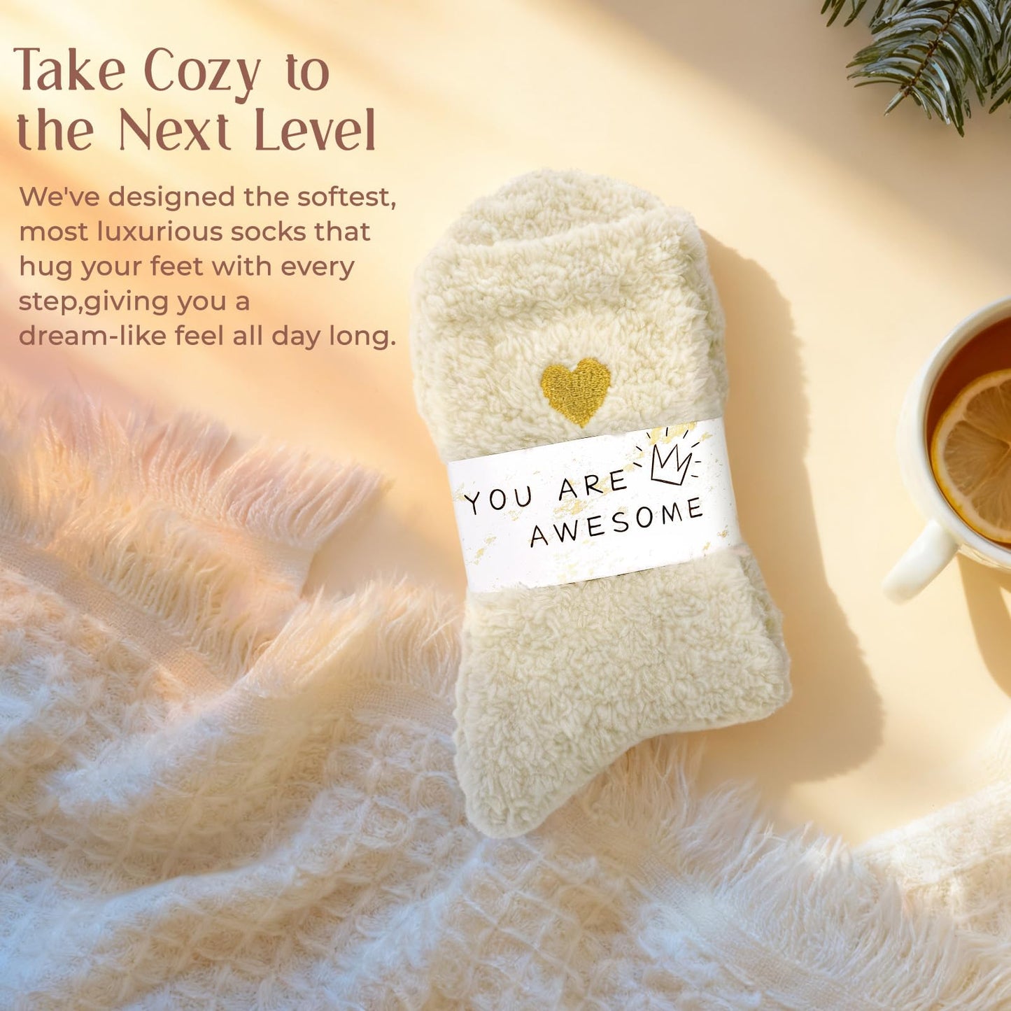American Trends Fuzzy Socks for Women in Gift Box, Ultra-Soft Cloud Sleep Socks Gifts for Women, Ready to Gift 1Pack White Beige
