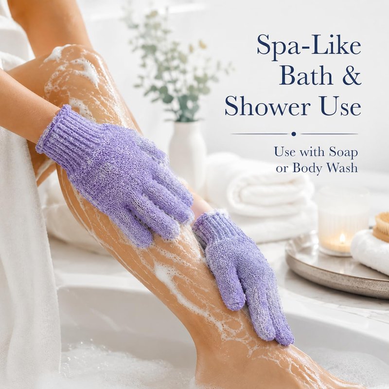 ATB 4 Pairs Exfoliating Gloves - Premium Scrub Wash Mitt for Bath or Shower - Luxury Spa Exfoliation Accessories for Men and Women