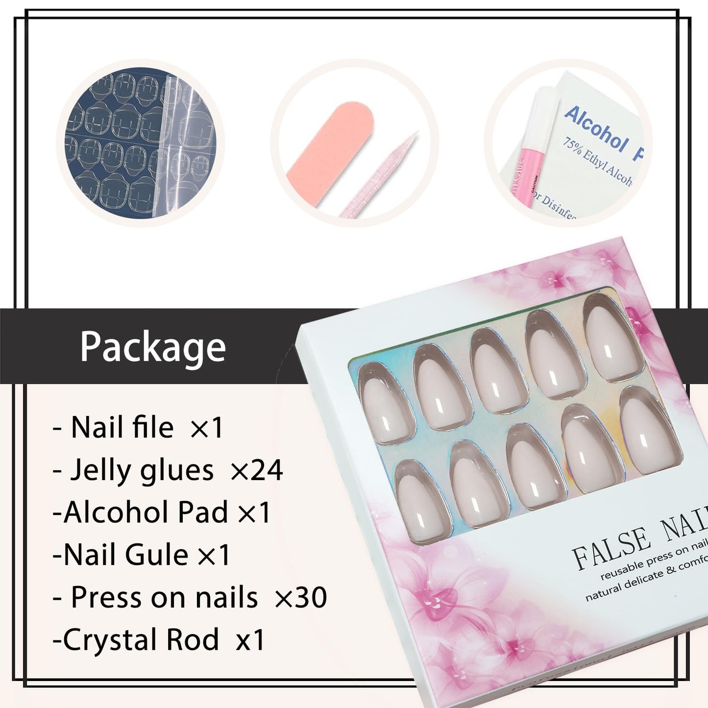 YOSOMMK Milky White Acrylic Press on Nails Short Almond Shaped Acrylic Fake Nails Press ons with Glue Glossy Cover Artificial Short Glue on Nail for Women 30PCS Only One Color Stick on False Nail