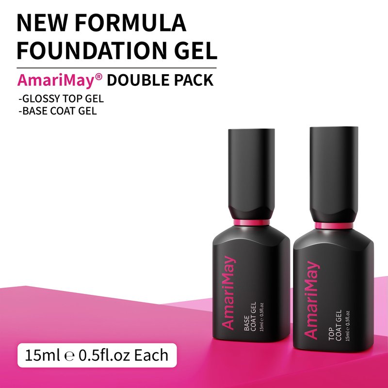 AmariMay Glossy Gel Top and Base Coat Set, 2 Pcs 15ml Clear Gel Nail Polish, Shine Finish and Long Lasting, Soak Off UV Light Cure for Nail Art DIY, Gift for Girls.