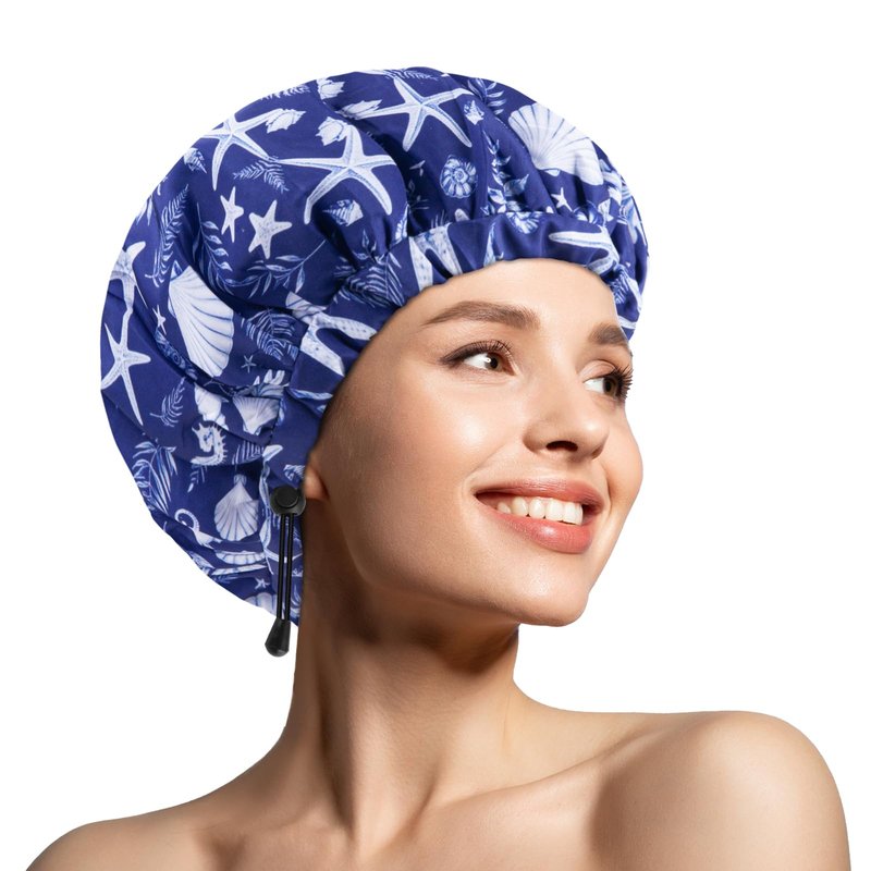 1 PCS Shower Cap, Double Layer & Adjustable Bathing Cap for Shower, Extra Large Reusable Hair Cap for Women, Waterproof Exterior & EVA Lining, Oversized Design for All Hair Lengths/Style