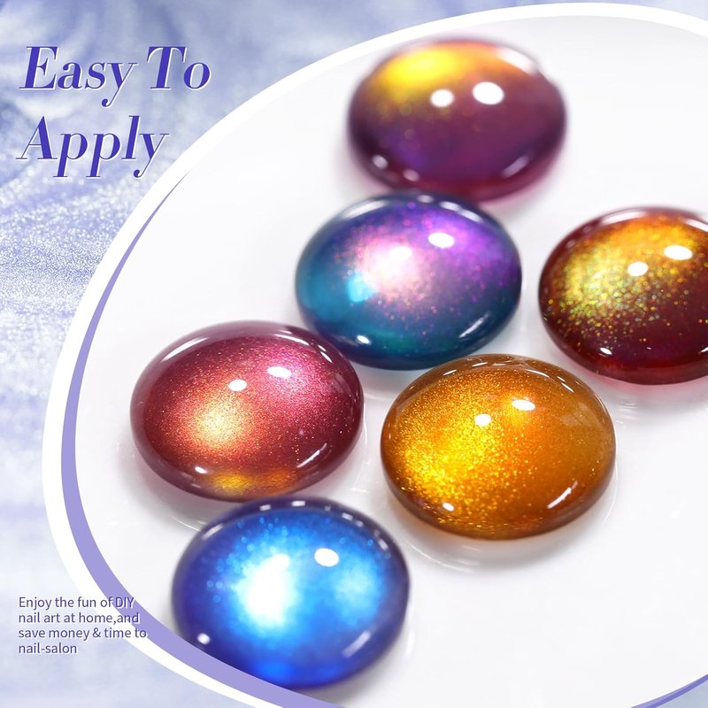 Born Pretty Cat Eye Magnetic Gel Nail Polish - Colorful Holographic Glitter Set | 6PCS for DIY Manicure