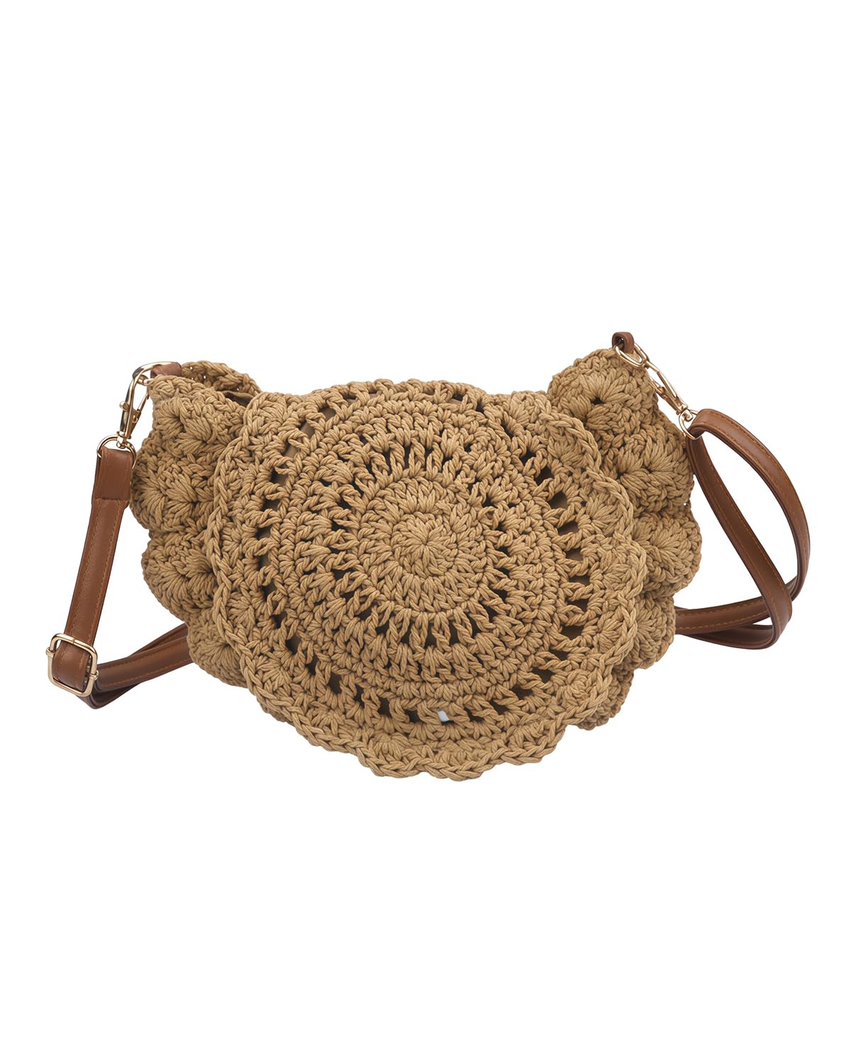 Suillty Women Hollow Out Straw Woven Shoulder Bag Small Round Crossbody Purse Handbag Summer Beach Messenger Bag