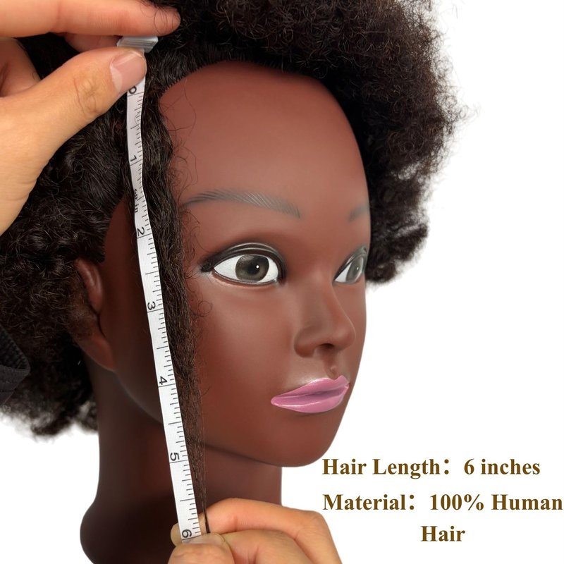 100% Human Hair Afro Curly Black Mannequin Head for Braiding, Cosmetology Training Mannequin Head with Stand for Hair Styling