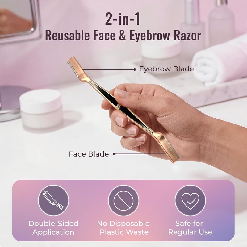 MyMed 2-in-1 Stainless Steel Dermaplane Razor - Women's Face & Eyebrow Shaver, Precision Design